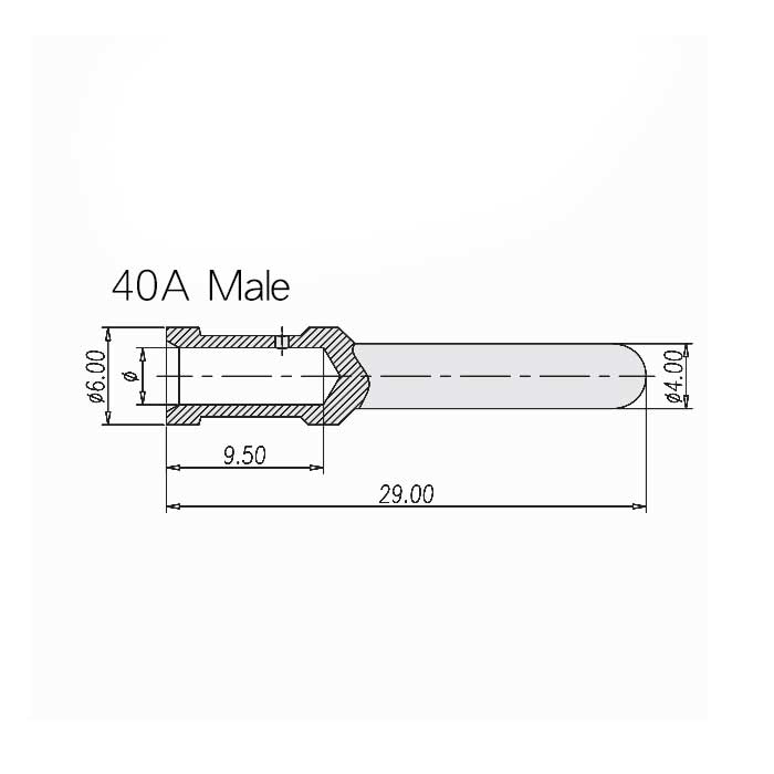 40A silver plated、Cold press needle、Male pin、Wire diameter 1.5mm²、CMM-1.5、09320006104