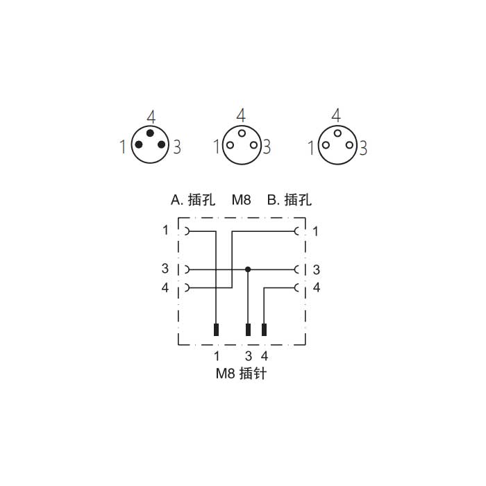 M8 3Pin 公头 转 2xM8 3Pin 母头、Y型连接器、633341