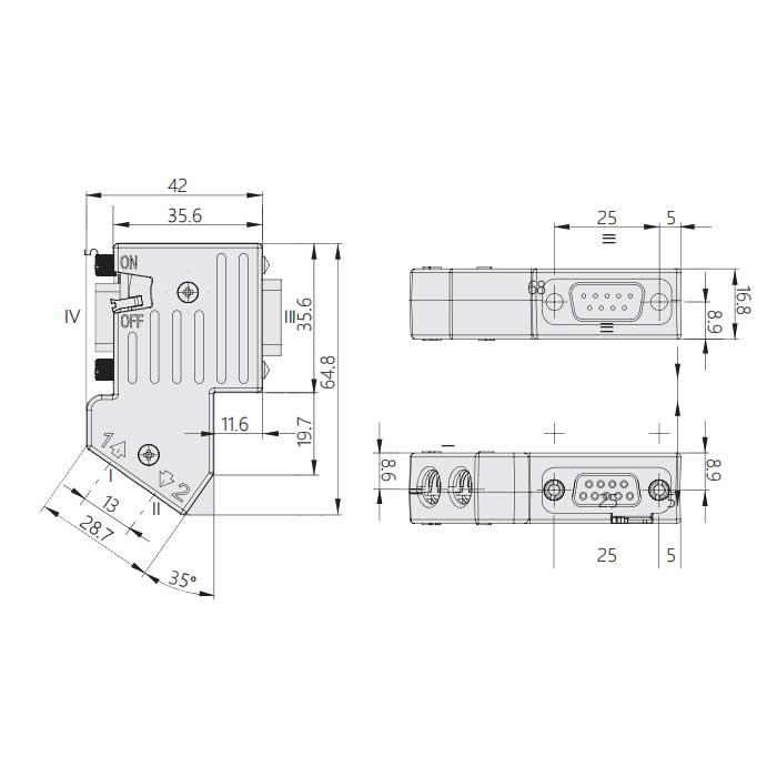 Profibus 带有可切换终端电阻的总线插头、电缆出口,90°、0CE161
