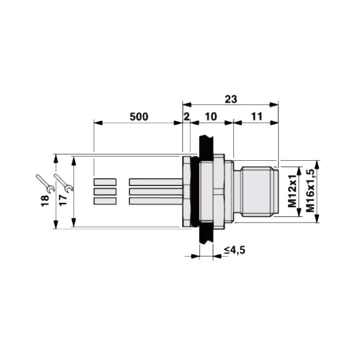 M12 8Pin、公头直型、法兰插头、板后安装、适用于现场焊接安装、64SC41H