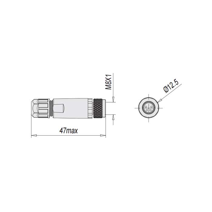 M8 4Pin、母头直型、螺钉连接、63F081