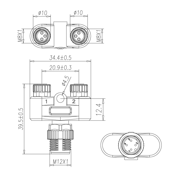 M12 4Pin公头 转 2xM8 3Pin母头、Y型插接器、643301