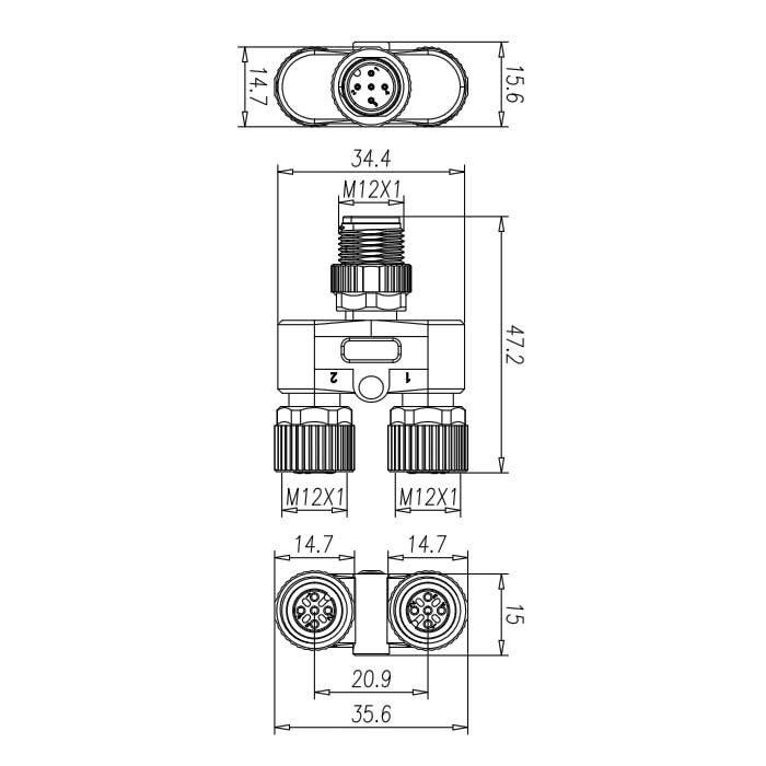 M12 5Pin公头 转 2xM12 4Pin母头、Y型插接器、644441