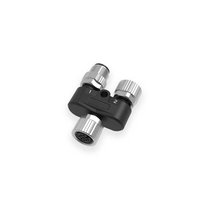 M12 5Pin、母头 转 M12公头+M12母头、三通接头、644443