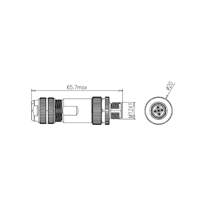 M12 5Pin、B-coded、公头直型、螺钉连接、金属屏蔽、0CF001