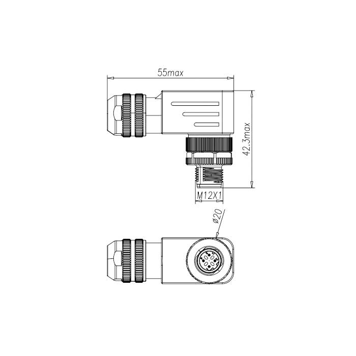 M12 4Pin、D-coded、90°公头、螺钉连接、金属屏蔽、0CF101