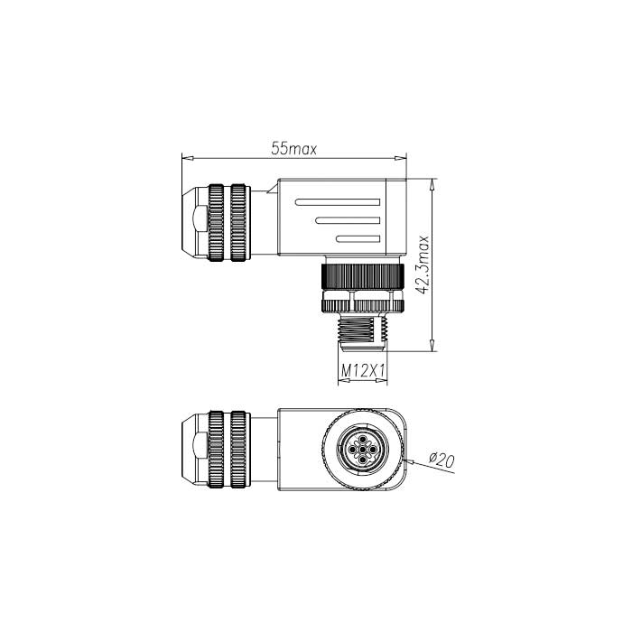 M12  5Pin、B-coded、公头90°、螺钉连接、金属屏蔽、0CF021
