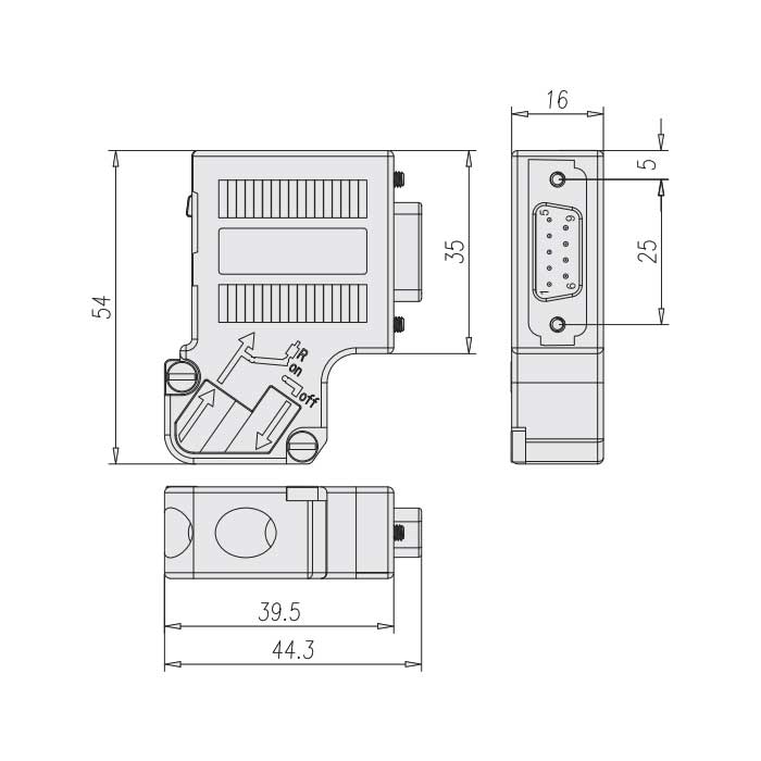 Sub D 9 Pin female/male、Profibus Bus plug with switchable terminating resistor、0CE141