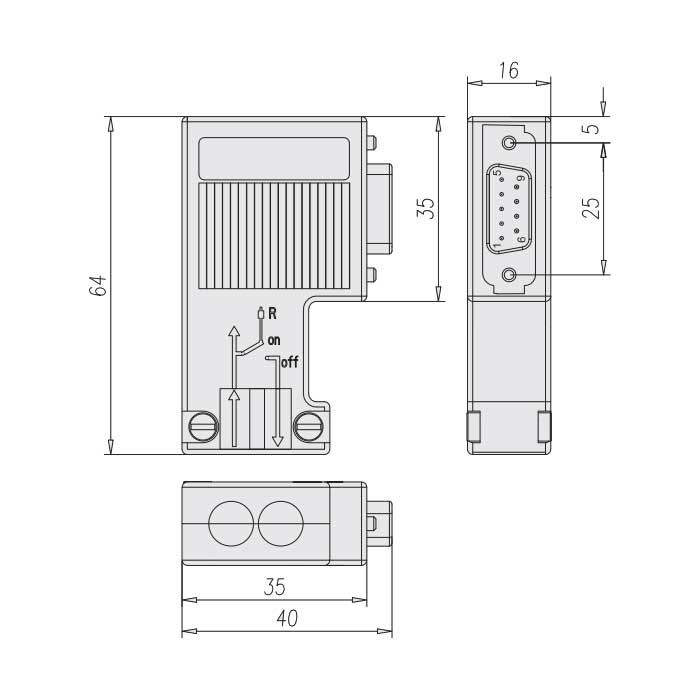 Sub D 9 Pin female/male、Profibus Bus plug with switchable terminating resistor、0CE121