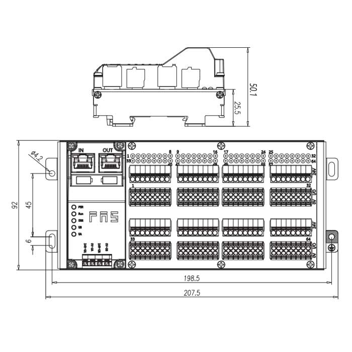 EtherCAT协议、64DI/DO 自适应、NPN、端子式、RJ45网口、IP20远程模块、009E72