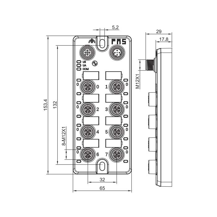 M12接口、IO-Link从站、PNP、16xDI/DO 自适应、可扩展模块、00BG11