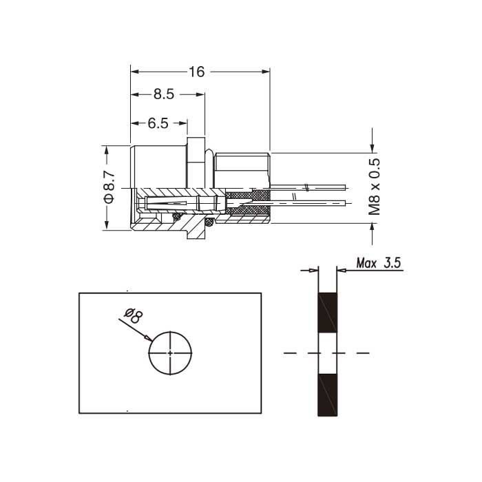 M8 4Pin、母头直型、法兰插座、板前安装、适用于现场焊接安装、63SA42