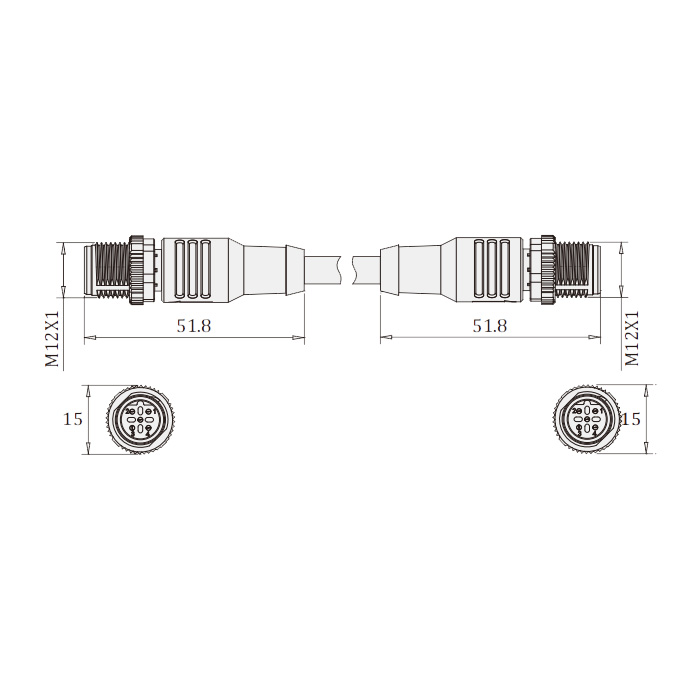 M12 5Pin 公头直型转公头直型、B-coded、双端预铸PVC非柔性电缆、紫色护套、0C4047-XXX