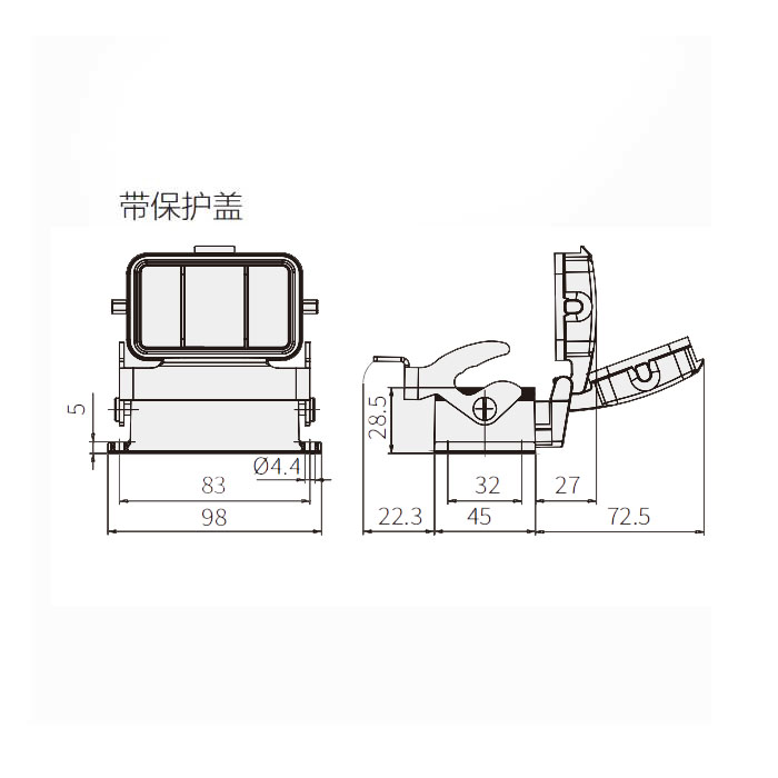 下壳 开孔安装带盖、H10B-AD-LB、09300100303