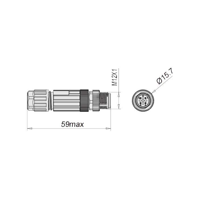 M12 4Pin、公头直型、食品级、直插式端子、64F849
