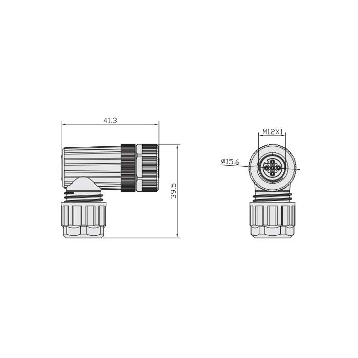 M12 4Pin、母头90°、食品级、直插式端子、64F959