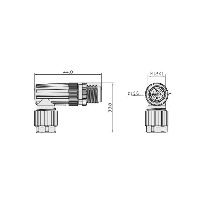 M12 4Pin、公头90°、食品级、直插式端子、64F859