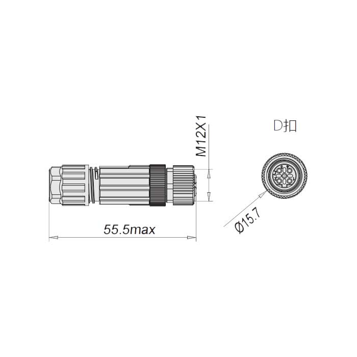 M12 4Pin、D-coded、母头直型、食品级、直插式端子、64F969