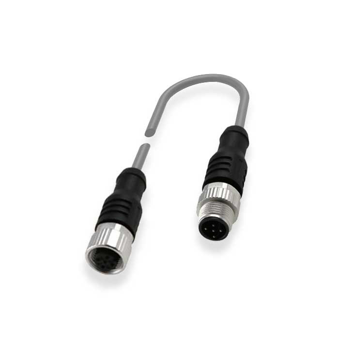 M12 4Pin、Class B 转 Class A、母头直型转公头直型、双端预铸PVC非柔性电缆、带屏蔽、灰色护套、64DBA7-XXX