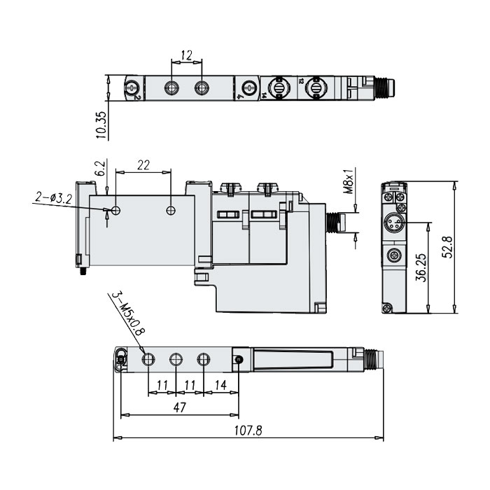 管式阀M5、两位五通阀，单电控、内先导、气复位、 FVG-L10-M52-A-M5-M1、7100041106