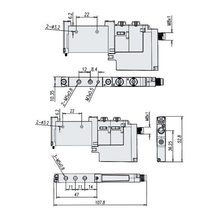 管式阀M5、三位五通阀、外先导、中压式、FVG-L10-P53U-Z-M5-M1、7102071006