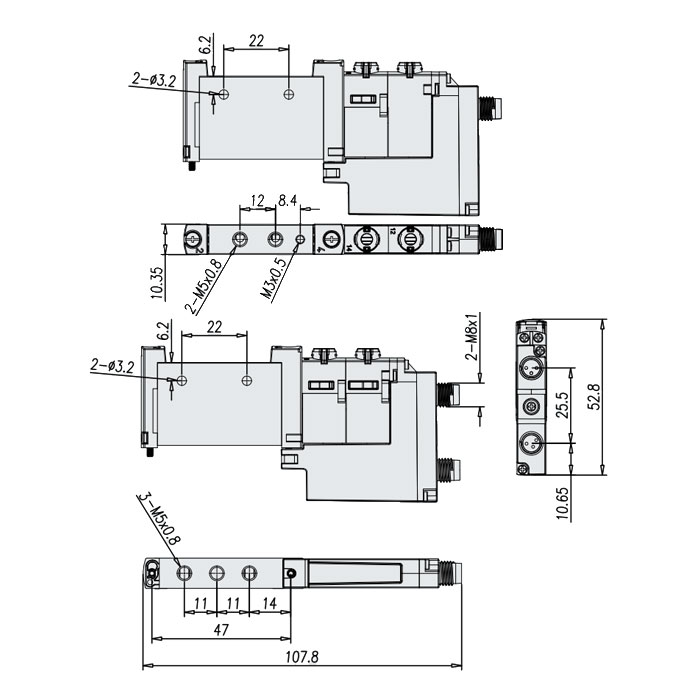 管式阀M5、三位五通阀、外先导、中压式、FVG-L10-P53U-Z-M5-M3、7102071008