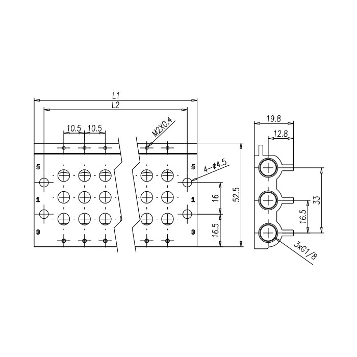 气路板、10个阀位、用于管式阀, 适用规格M5、FVG-L1-10S-G18-10、1561010
