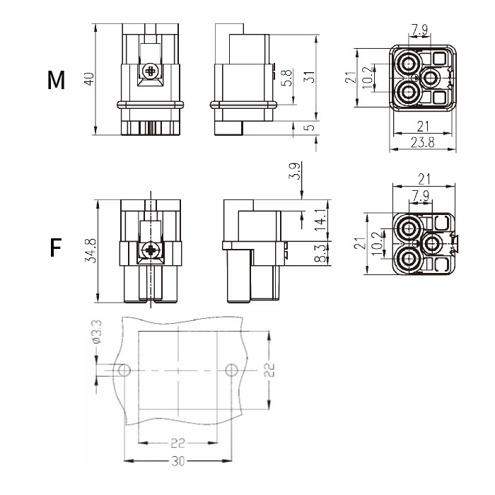 母芯件、轴向压接、适配H3A外壳、HQV-002-F(2.5-6mm²)、09120023141