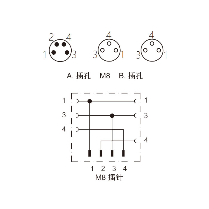 M8 4Pin 公头/2M8 3Pin 母头、Y型预铸PVC非柔性电缆、灰色护套、63D323-XXX