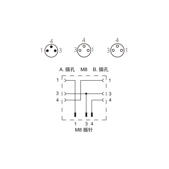 M8 3Pin 公头 转 2xM8 3Pin 母头、Y型连接器、633341