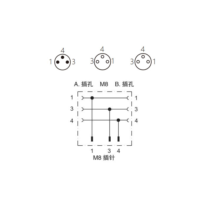 M8 3Pin 公头 转 2xM8 3Pin 母头、Y型连接器、633321
