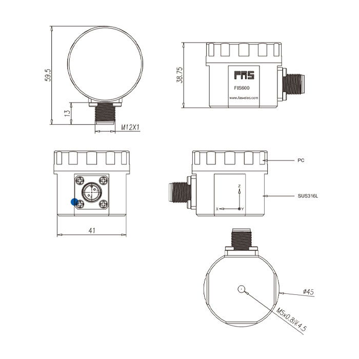温振传感器、集成三轴振动和温度传感器、 FIS WZS-031-0WF-P60、FIS600